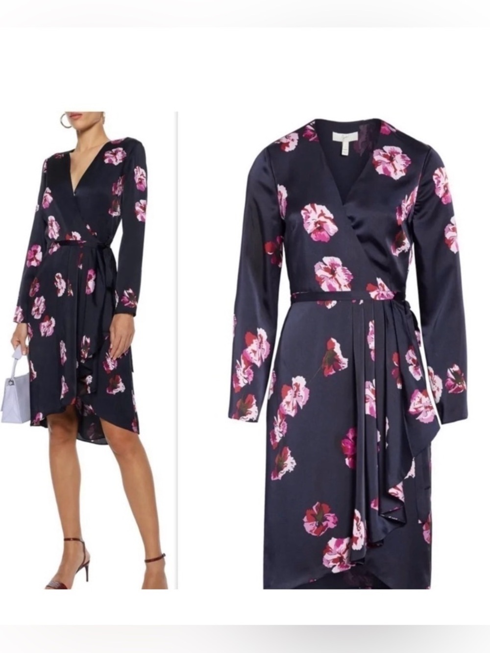 Joie MILTONA Floral Wrap Dress In Midnight Blue
